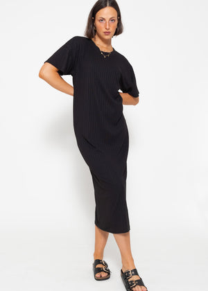 Maxi rip jersey dress with slit - black