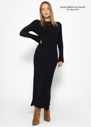 Maxi-Strickkleid in Rippoptik - schwarz