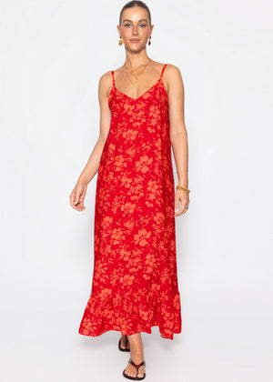 Maxikleid mit Blumenmuster - rot