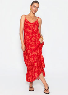 Maxikleid mit Blumenmuster - rot