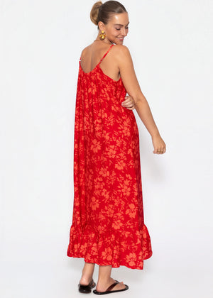 Maxikleid mit Blumenmuster - rot