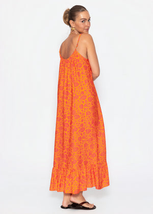 Maxikleid mit floralem Print - orange
