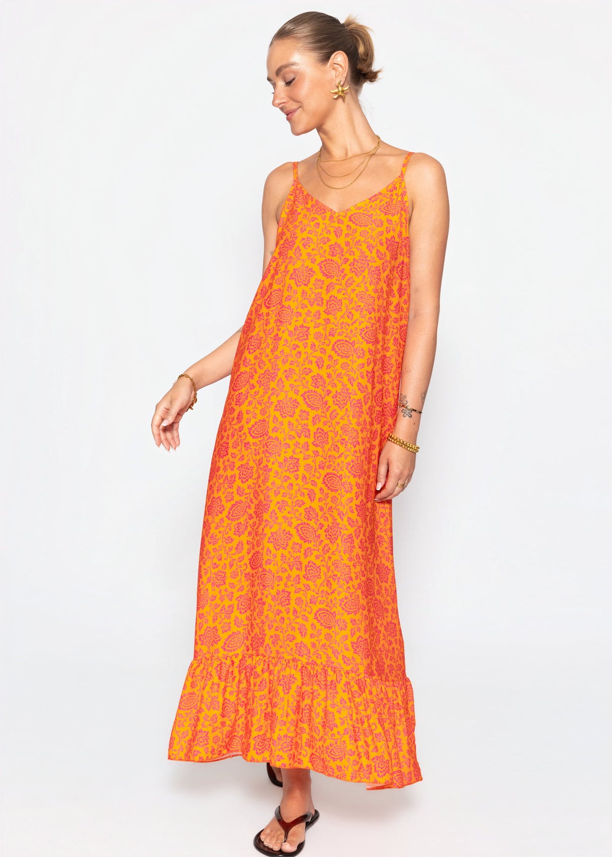 Maxikleid mit floralem Print - orange