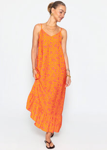 Maxikleid mit floralem Print - orange