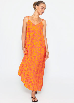Maxikleid mit floralem Print - orange