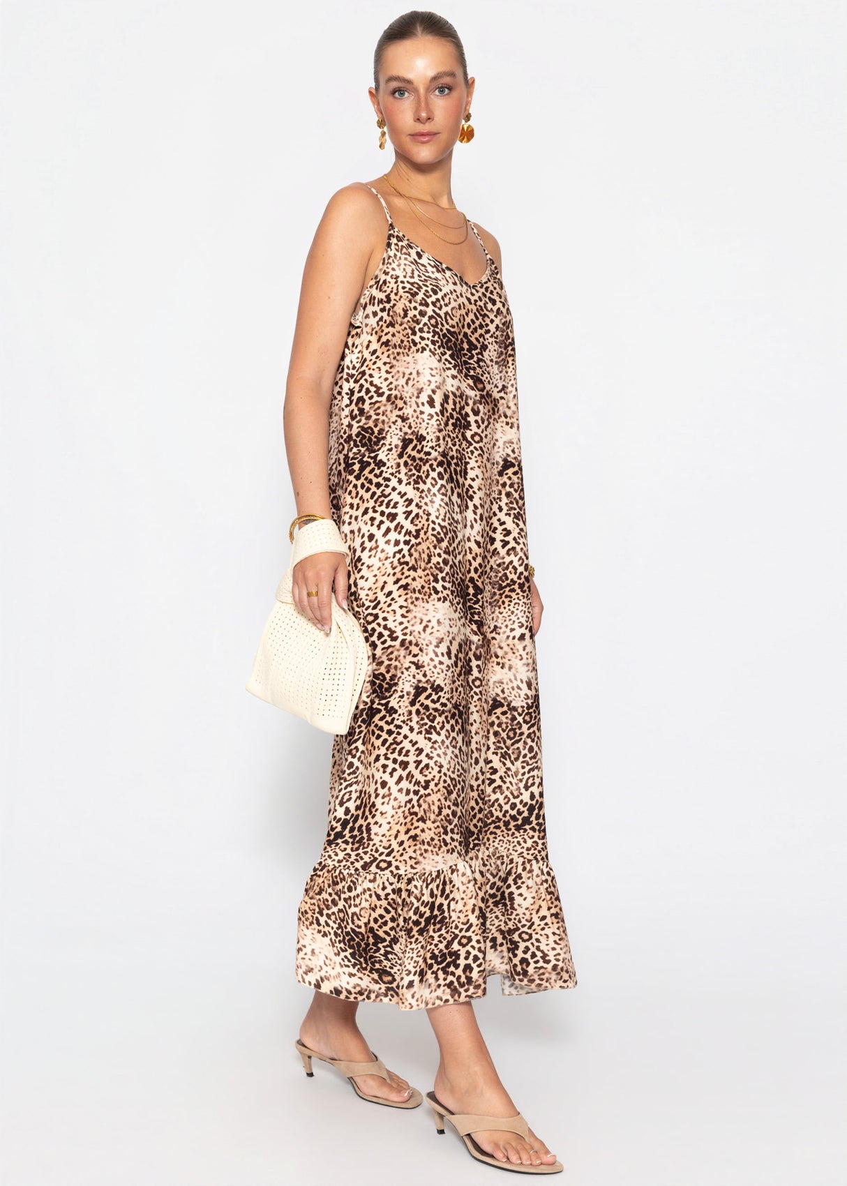 Maxikleid mit Leo-Muster - braun