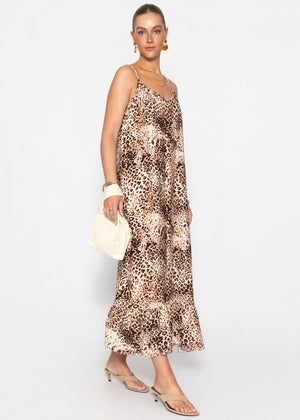 Maxikleid mit Leo-Muster - braun