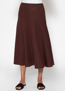 Maxi skirt with diagonal yoke - brown