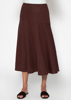 Maxi skirt with diagonal yoke - brown