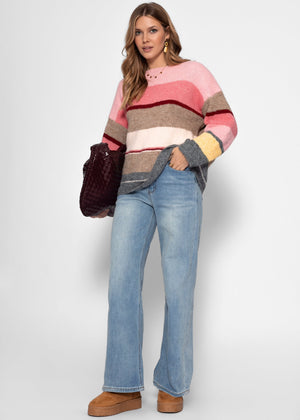 Mehrfarbiger Streifenpullover - pink