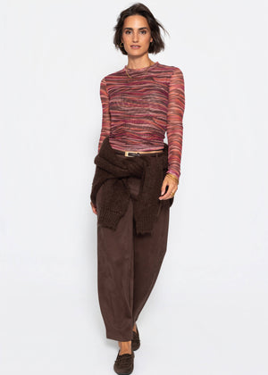 Mesh Langarmshirt mit abstrakten Streifen - beere