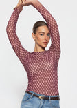Mesh Langarmshirt mit geometrischem Muster - burgundy