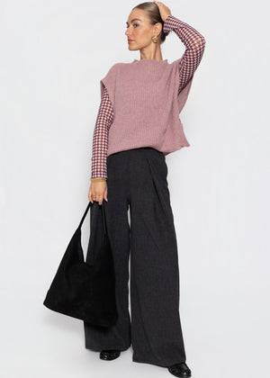 Mesh Langarmshirt mit Hahnentrittmuster - burgundy