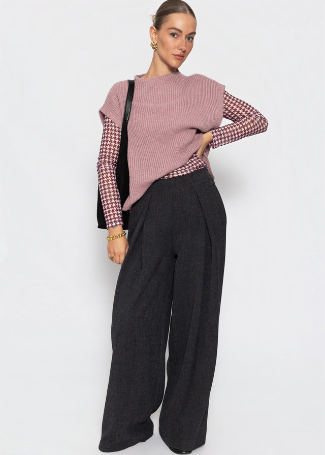 Mesh Langarmshirt mit Hahnentrittmuster - burgundy