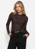 Mesh Langarmshirt mit Polka Dots - braun