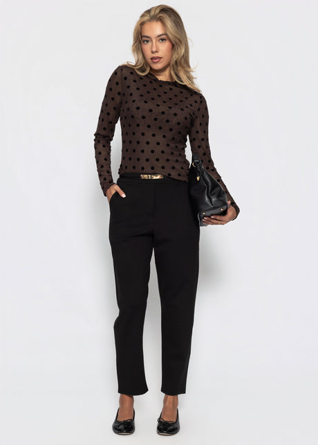 Mesh Langarmshirt mit Polka Dots - braun