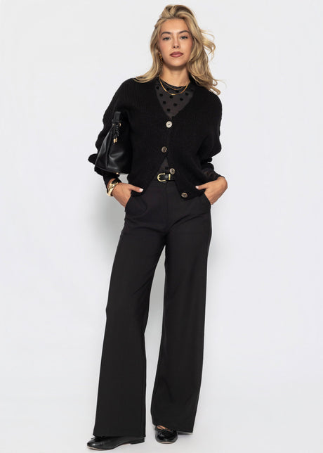 Mesh Langarmshirt mit Polka Dots - schwarz