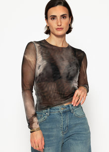 Mesh long-sleeved shirt with print - anthracite