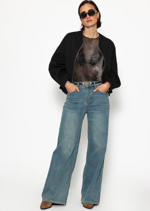 Mesh long-sleeved shirt with print - anthracite