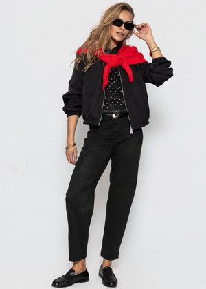 Mesh Langarmshirt mit Punkten - schwarz