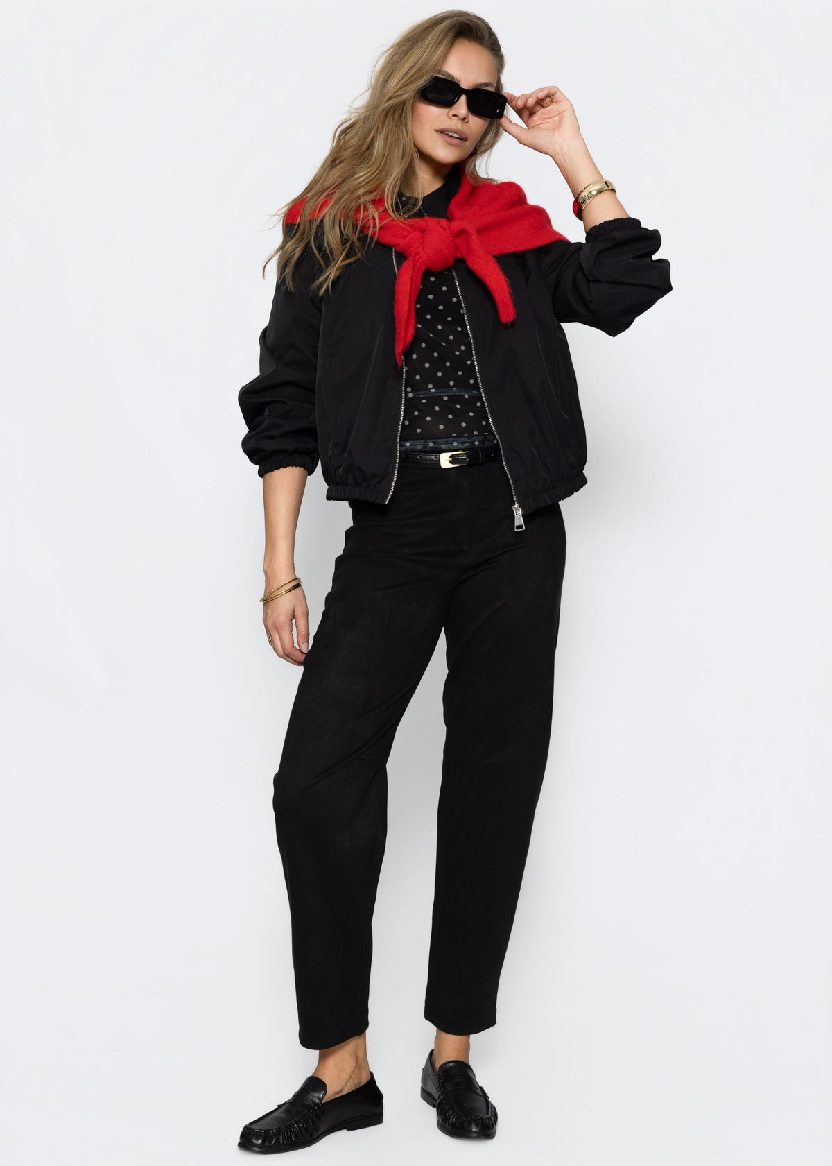 Mesh Langarmshirt mit Punkten - schwarz