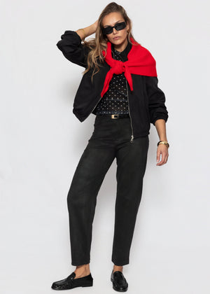 Mesh Langarmshirt mit Punkten - schwarz
