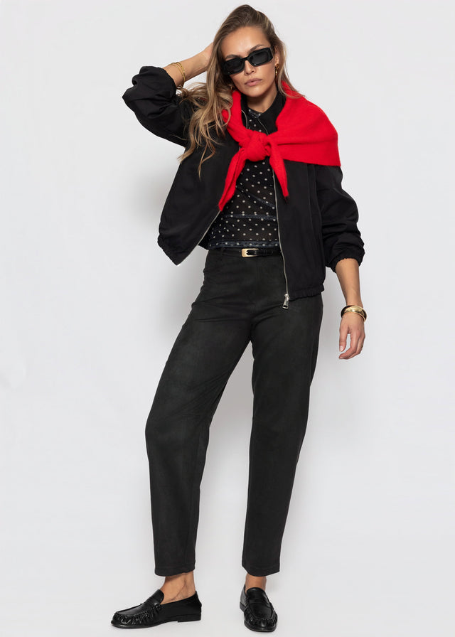 Mesh Langarmshirt mit Punkten - schwarz