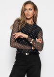 Mesh Langarmshirt mit Punkten - schwarz