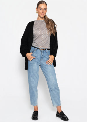 Mesh Langarmshirt mit Punkten - taupe