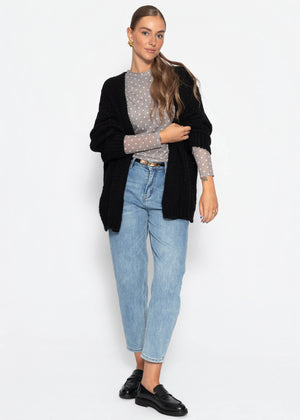 Mesh Langarmshirt mit Punkten - taupe