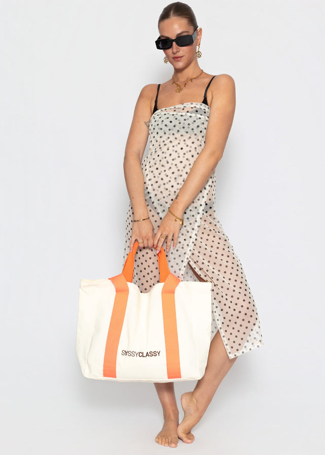 Mesh Pareo mit Punkte-Print - offwhite