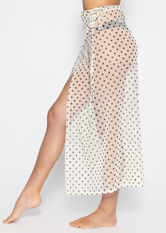 Mesh Pareo mit Punkte-Print - offwhite