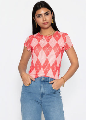 Mesh T-shirt with diamond print - pink