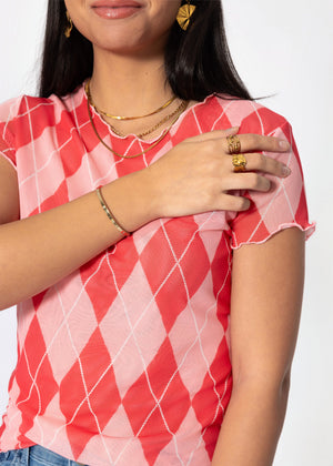 Mesh T-shirt with diamond print - pink