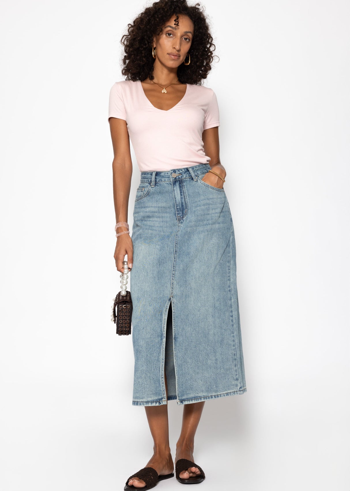 Midi Jeans Rock mit Schlitz - blau