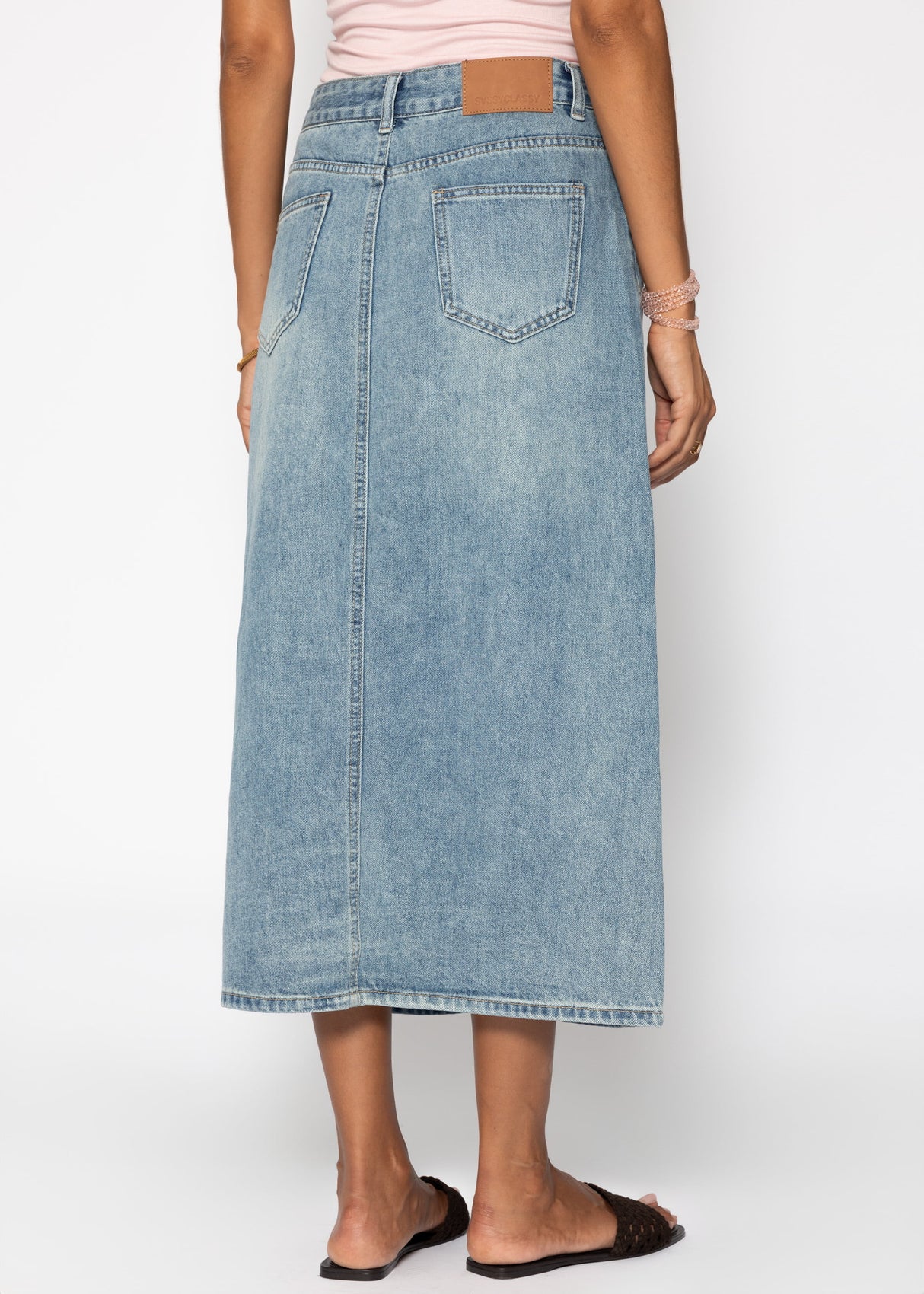 Midi Jeans Rock mit Schlitz - blau