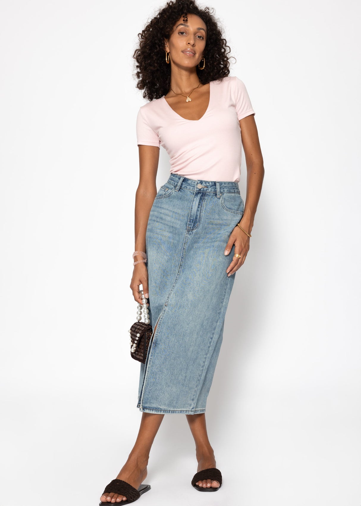 Midi Jeans Rock mit Schlitz - blau