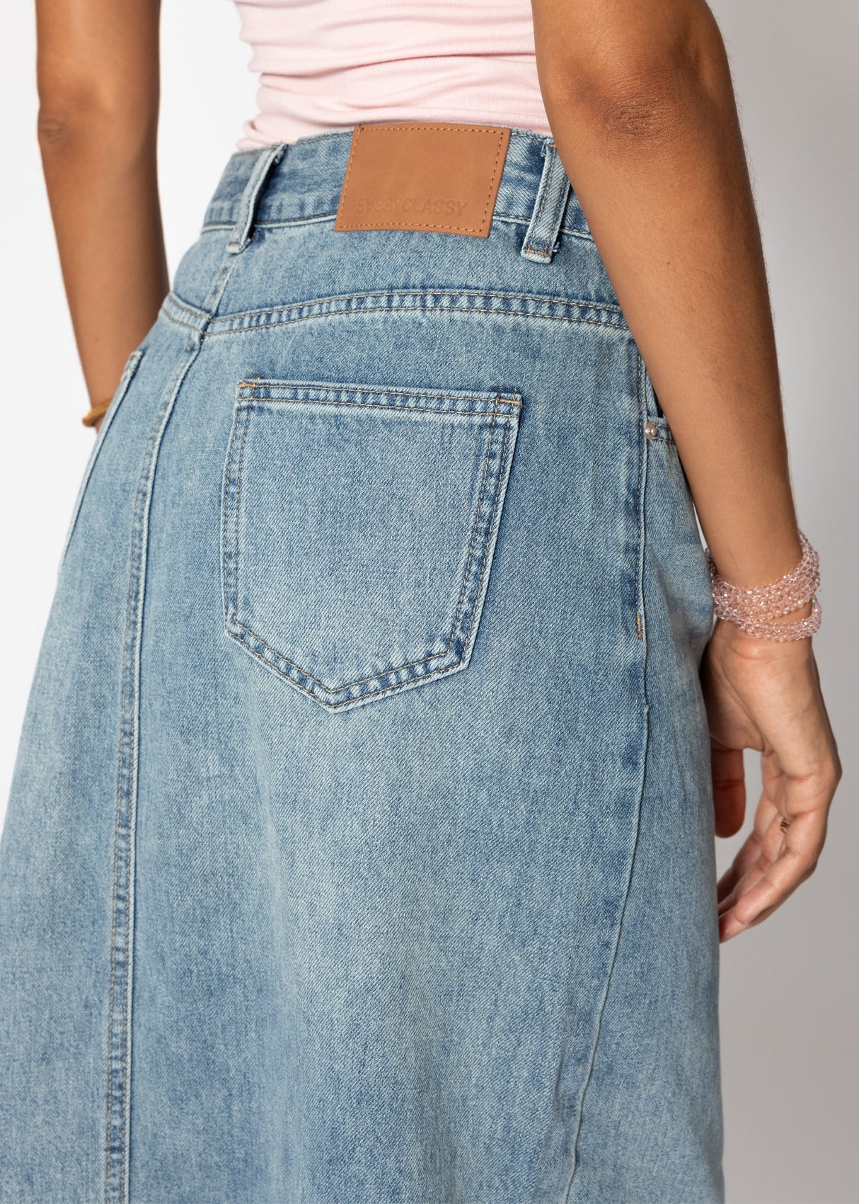 Midi Jeans Rock mit Schlitz - blau