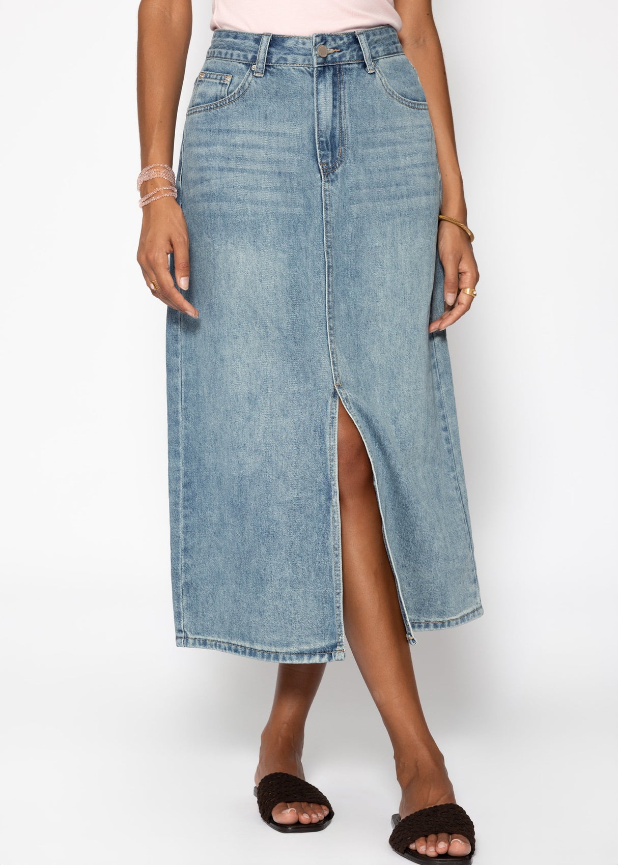 Midi Jeans Rock mit Schlitz - blau