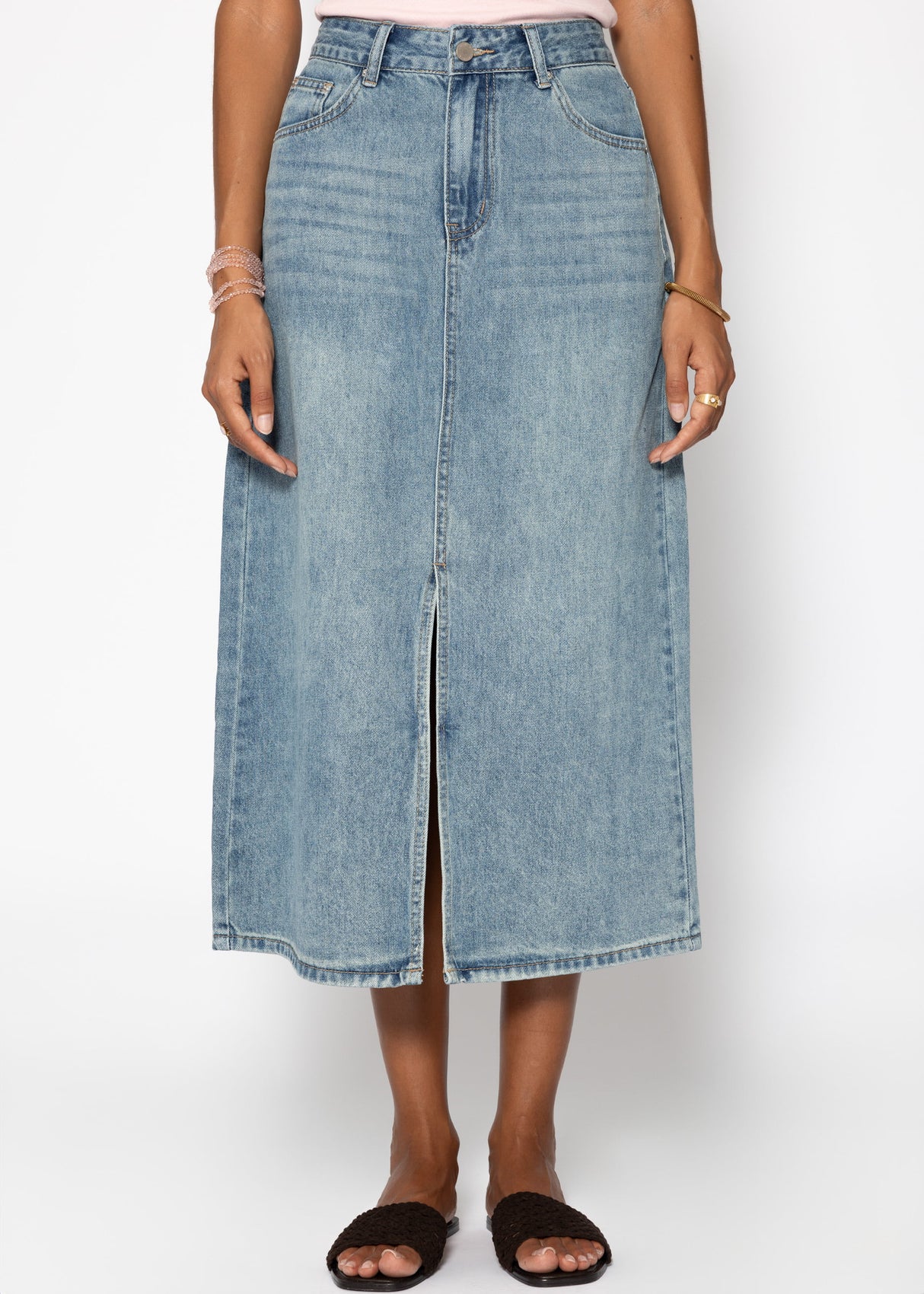 Midi Jeans Rock mit Schlitz - blau