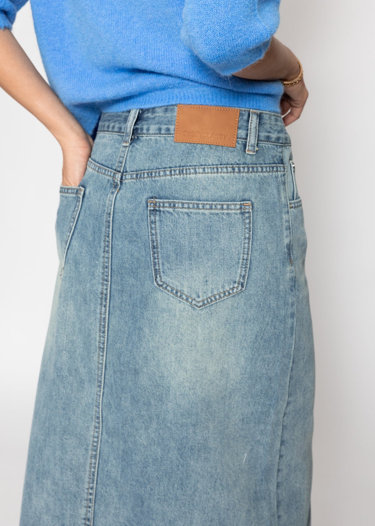 Midi Jeans Rock mit Schlitz - blau