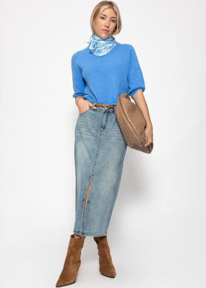 Midi Jeans Rock mit Schlitz - blau