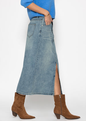 Midi Jeans Rock mit Schlitz - blau