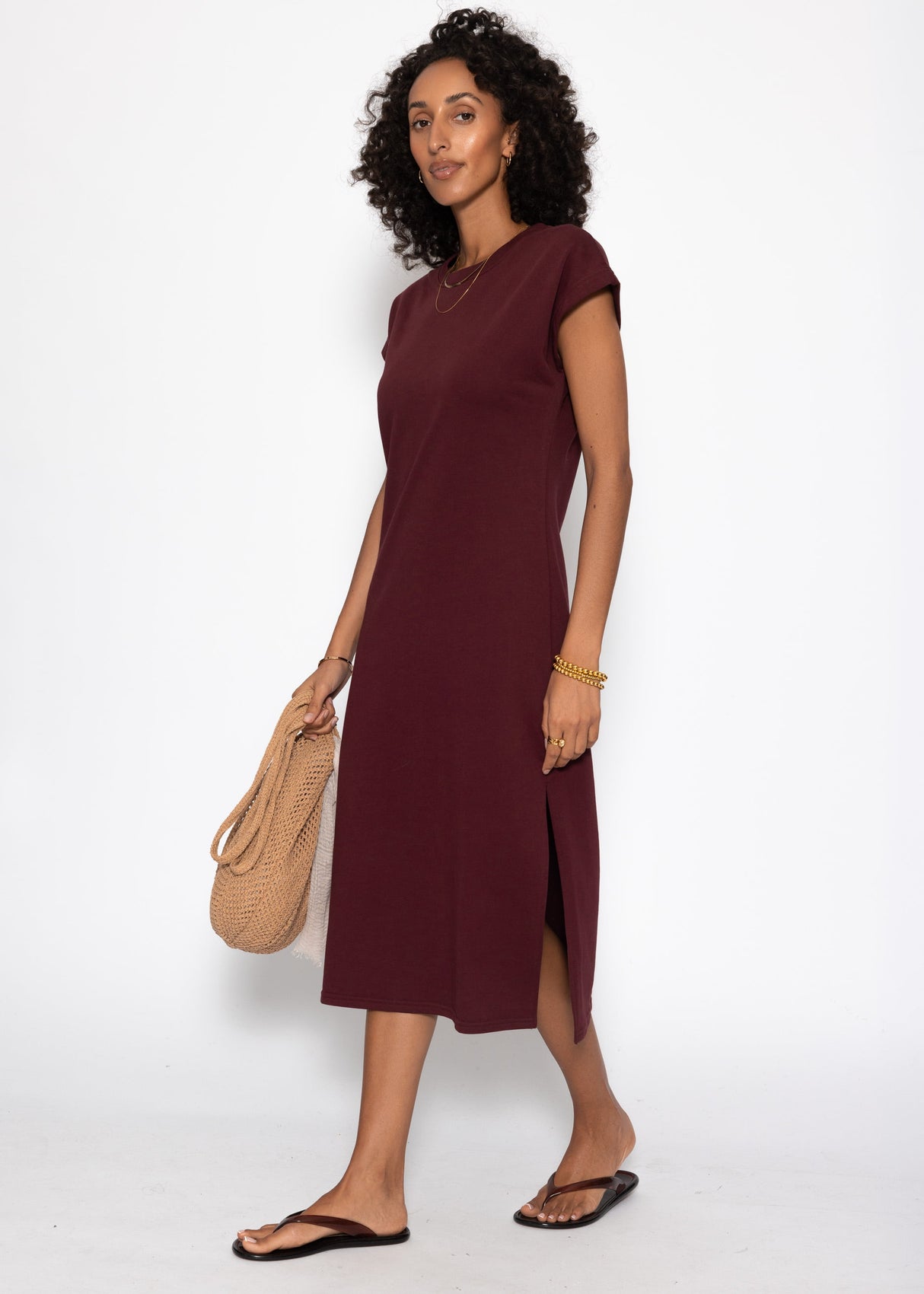 Midikleid aus French Terry - burgundy