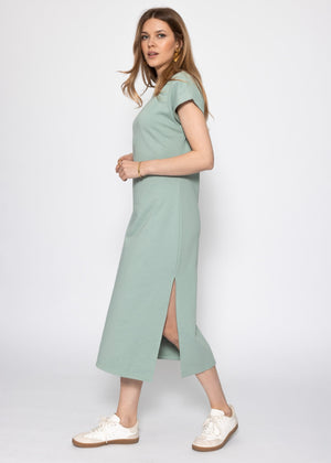 Heavy sweat dress with slot - sage green