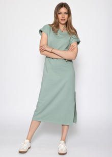 Heavy sweat dress with slot - sage green
