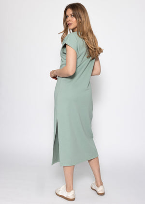 Heavy sweat dress with slot - sage green