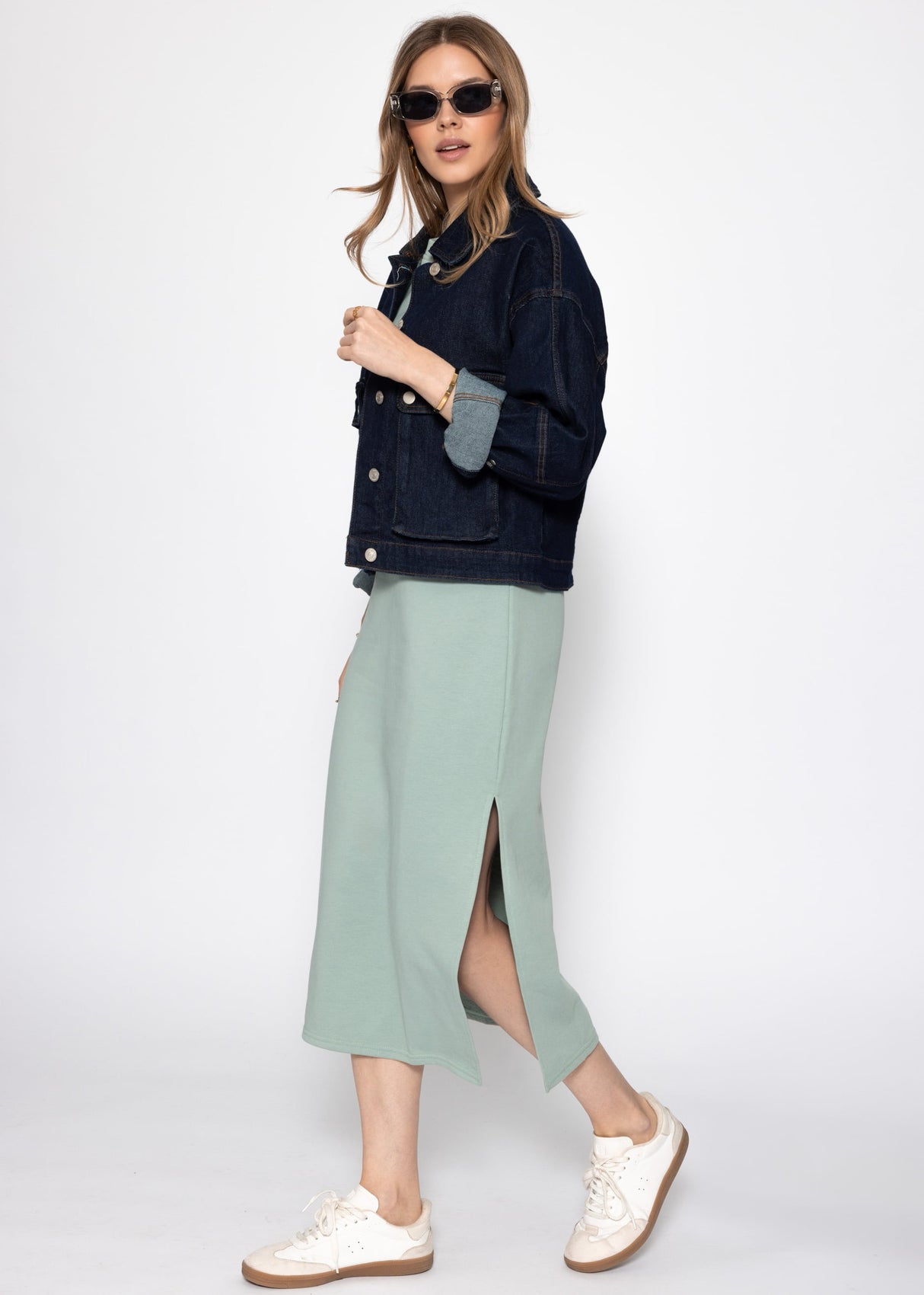 Heavy sweat dress with slot - sage green