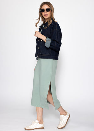 Heavy sweat dress with slot - sage green