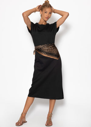 Heavy sweat dress with slot - black